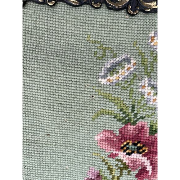 Tapestry Floral Wool Needlepoint Bell Pull Wall Hanging 66x9 Brass Hardware VTG - Picture 8 of 16